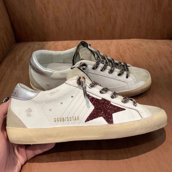 Golden Goose Shoes - Golden Goose White Sneakers with Red Star and Silver Heel
